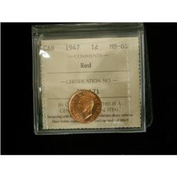 1947 1¢ ICCS MS65 Red, Great eye appeal
