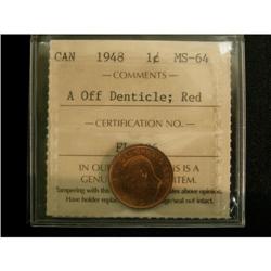 1948 1¢ A Off Denticle ICCS MS-64 Red