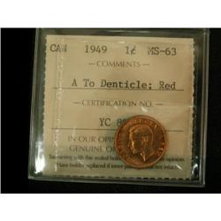1949 A to Denticle 1¢ ICCS MS-63 Red