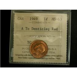 1949 A to Denticle 1¢ ICCS MS-63 Red
