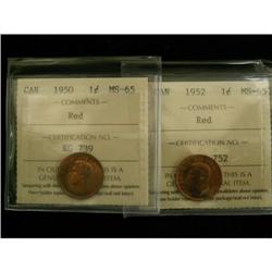 Lot of 2  ICCS graded small cents 1950, 1952,