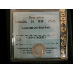 1858 Large Date 5¢ CCCS VG-10