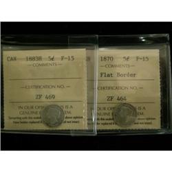 Lot of 2 ICCS graded 5¢, 1870 FB F-15, 1883H