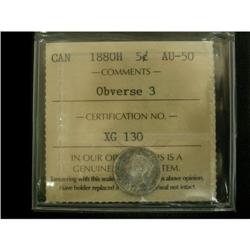 1880H 5¢ ICCS AU50 Obv 3, nice sharp example