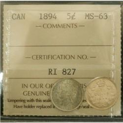 1894 5¢ ICCS MS63, Superb eye appeal, blast w