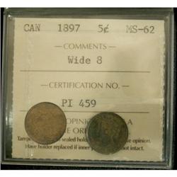 1897 5¢ ICCS MS62, superb toning