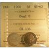 Image 1 : 1900 Oval O  5c ICCS MS-62. A nice example