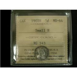 1902H Sm. H 5¢ ICCS MS64, strong strike and l
