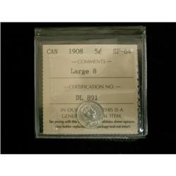 1908 5¢ Lg 8 ICCS SP64. Superb full white exa