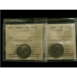 Lot of 2 ICCS graded 5¢ ; 1925 F-12 (2),
