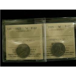 Lot of 2 ICCS graded 5¢; 1925 F-12 (2),