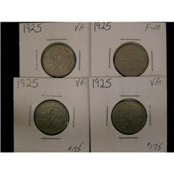 Lot of four 1925 5¢,  Average Fine -12 or bet
