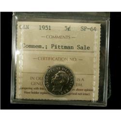 1951 5¢ Commem, ICCS SP64 Pittman example