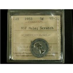 1953 NSF Mule 5¢ ICCS VF-30 scratch