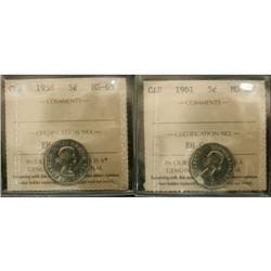 1958 and 1961 5¢, both ICCS MS65