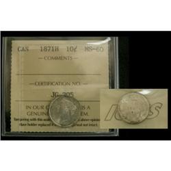 1871H 10¢ ICCS MS60, brilliant and lustrous