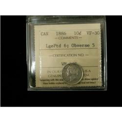 1886 10¢ Lg Ptd, Obv 5 ICCS VF30, very popula