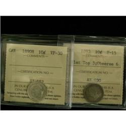 1890H 10¢  VF-30 ,1893 Flat Top Obv 6 10¢ F-1