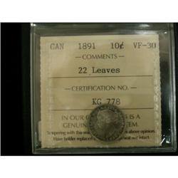 1891 22 Lvs 10¢ ICCS VF-30
