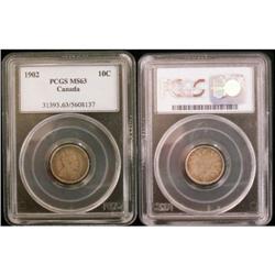 1902 10¢ PCGS MS63.   Brownish and bluish tin