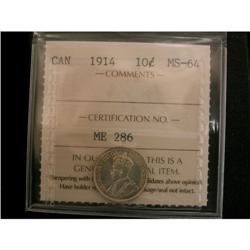 1914 10¢ ICCS MS64 brillant