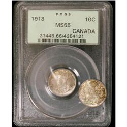 1918 10¢ PCGS MS66, A gem George V example