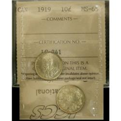 1919 10¢ ICCS MS65, Another gem George V exam