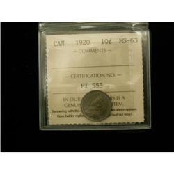 1920 10¢ ICCS MS63, superb tone and lustre