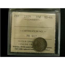 1929 10¢ ICCS MS-64, nicely toned.