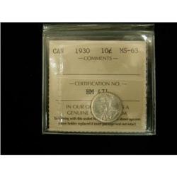 1930 10¢ ICCS MS63, white and full of lustre
