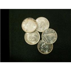 Lot of  5 George VI 10¢, Includes 1937,1943,1