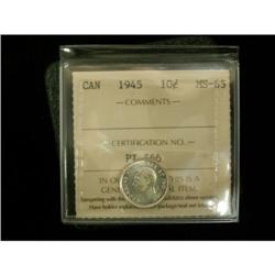 1945 10¢ ICCS MS65, Superb blast white exampl