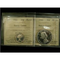 Lot of 2  ICCS graded coins, 1964 10¢ PL-65 H