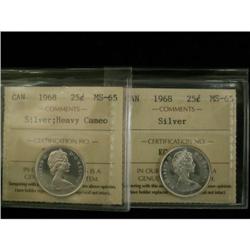 Lot of 2 ICCS graded coins, 1968 silver 25¢ M