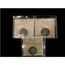 Lot of 3 ICCS graded 25¢ 1858  20¢ VF-20, 189