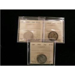 Lot of 3 ICCS graded 20¢-25¢; 1858 F-15, 1883