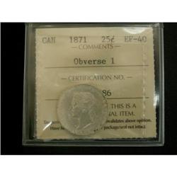 1871 obv1 25¢ ICCS EF-40