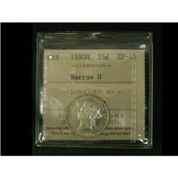 1880H 25¢ Nar 0 ICCS EF45, white and lustrous
