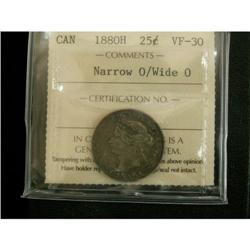 1880H 25¢ NarO/WideO variety ICCS VF30, Popul