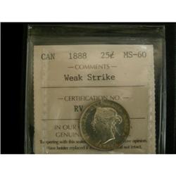 1888 25¢ ICCS MS-60 Weak strike with some lus