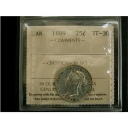 1889 25¢ ICCS VF30, popular key date example