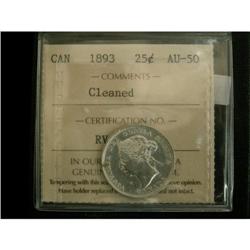 1893 25¢ ICCS AU-50 cleaned but still decent.