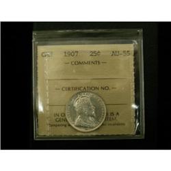 1907 25¢ ICCS AU55, Lots of lustre and white