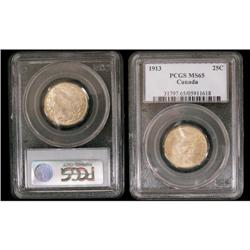 1913 25¢ PCGS MS65. A pristine peice with lig