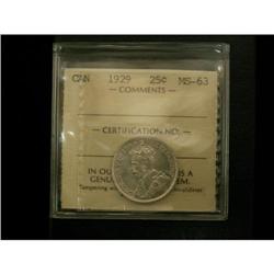 1929 25¢ ICCS MS63, A real nice example with