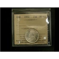 1932 25¢ ICCS MS63 Full lustre and white in c