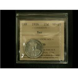 1936 25¢ Bar ICCS VF20, a popular variety