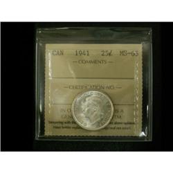 1941 25¢ ICCS MS65, No toning and full lustre
