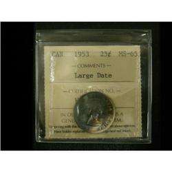1953 25¢ Lg Date ICCS MS65, great eye appeal