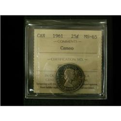 1961 25¢ ICCS MS65, great Cameo coin